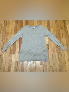 NWOT CAbi Neutral Beige Layered-Hem Crewneck Sweater